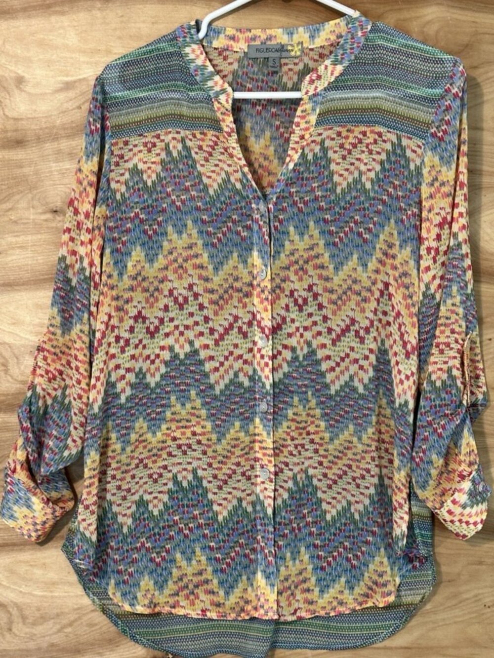 Figueroa & Flower Anthropologie Button Front Shirt Blouse Woman Small Chevron